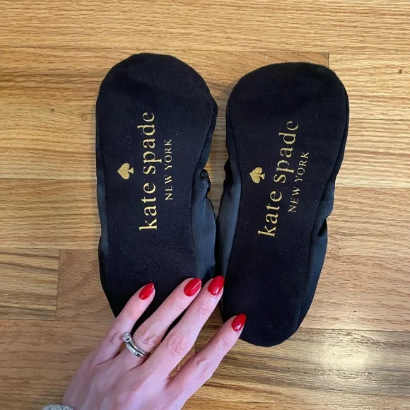 Kate Spade Cat Slippers in Black Satin - Picture 6 of 14